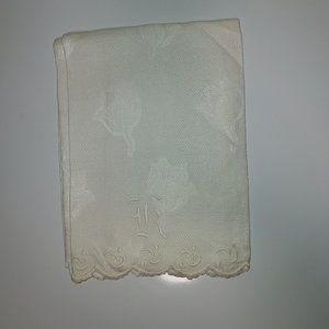 " K" monogrammed Demask Rose Linen Vintage Kitchen hand Towel